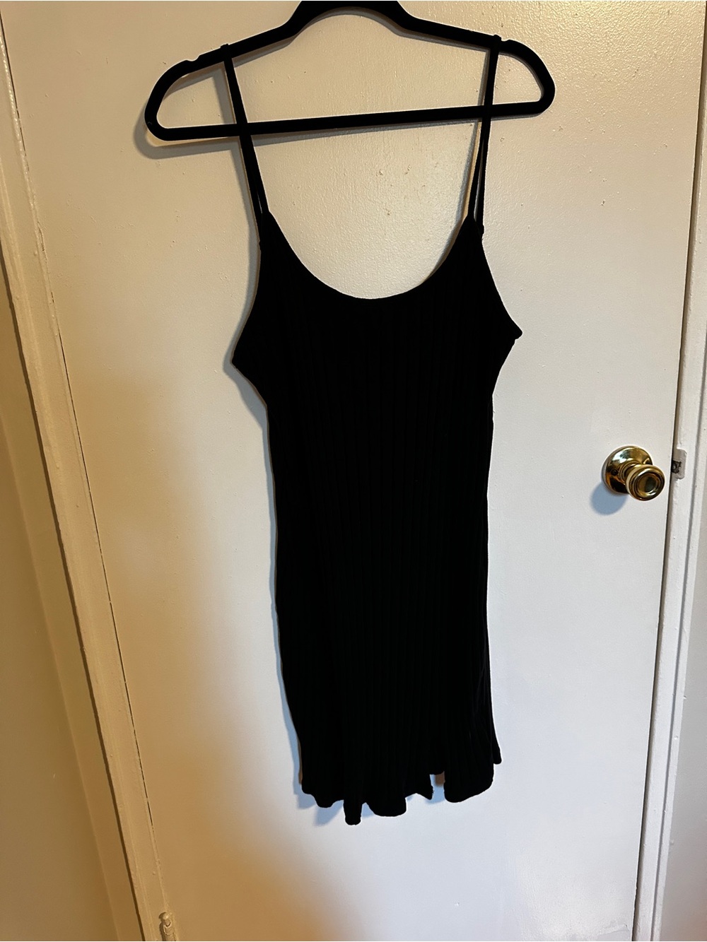 Black Ribbed Slip Dress with Spaghetti Straps